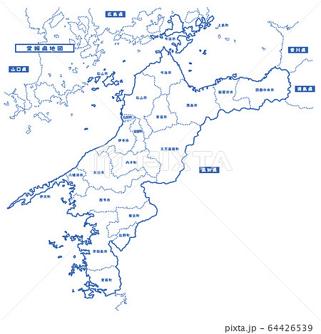 愛媛県地図 シンプル白地図 市区町村