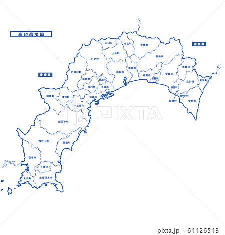 高知県の白地図イラスト無料素材集 県庁所在地 市町村名あり