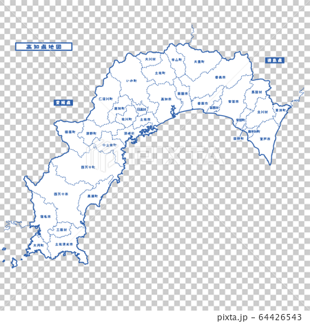 高知県地図 シンプル白地図 市区町村のイラスト素材