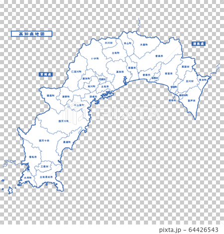 高知県地図 シンプル白地図 市区町村のイラスト素材