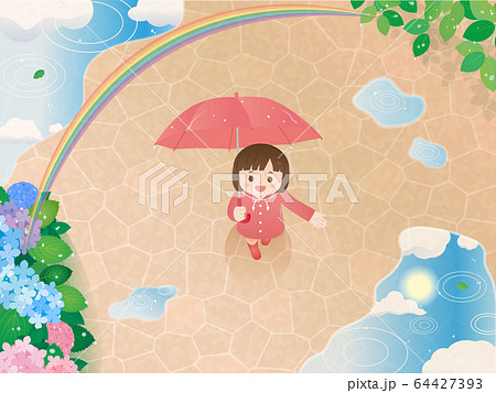 梅雨明け 風景 女の子のイラストのイラスト素材