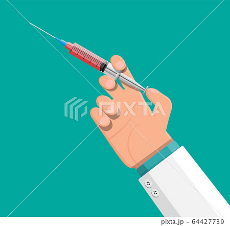 Medical Plastic Syringe With Red Liquid のイラスト素材