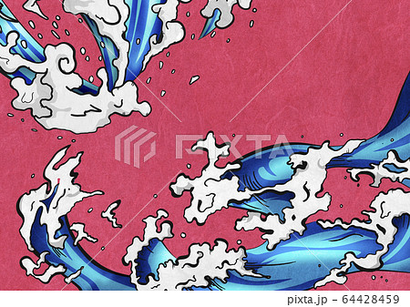 浮世絵 水しぶき 波 エフェクト 水 日本 赤のイラスト素材