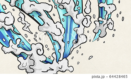 水しぶき 浮世絵 波 エフェクト 水 日本 白い紙のイラスト素材