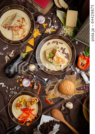 Mexican food mix colorful background Mexico 64429875