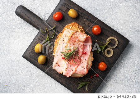 Wholegrain bread sandwiches with cream cheese, 64430739