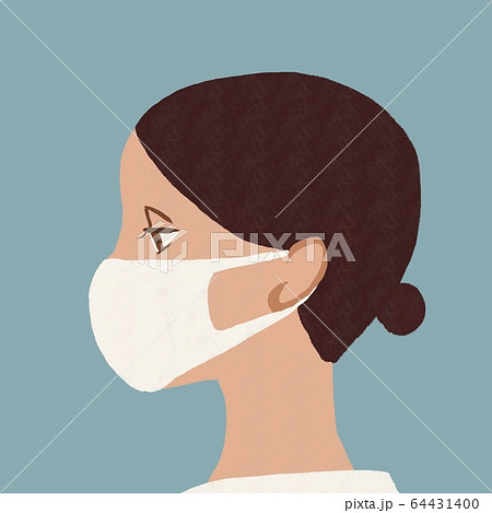 マスクをしたシニヨンへアの若い女性 主線なし Bのイラスト素材