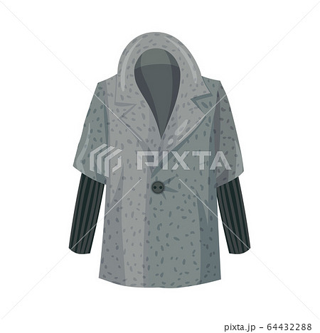 Grey Overcoat with Collar and Long Sleeves as Womenswear Vector Illustration 64432288