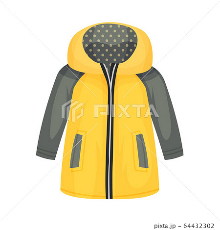 Yellow Zippered Anorak with Hood and Side Pockets as Womenswear Vector Illustration 64432302