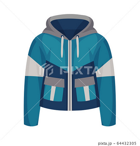 Blue Zippered Anorak with Hood and Side Pockets as Womenswear Vector Illustration 64432305