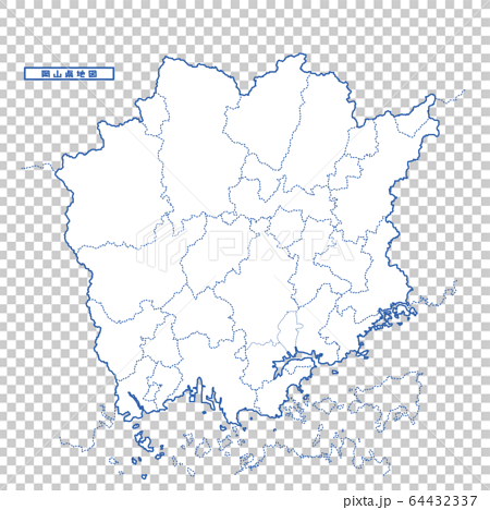 岡山県地図 シンプル白地図 市区町村 64432337