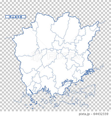 岡山県地図 シンプル白地図 市区町村のイラスト素材