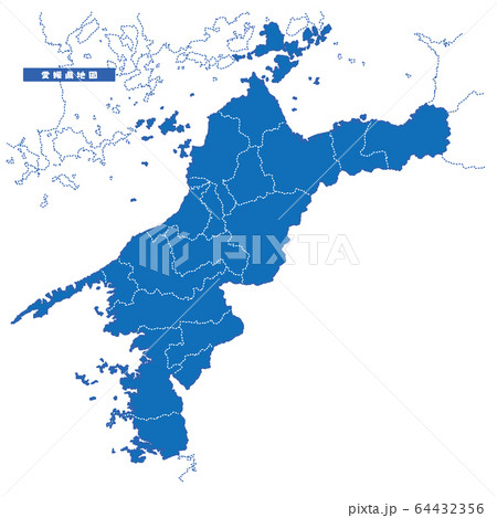 愛媛県地図 シンプル青 市区町村のイラスト素材