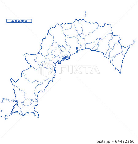 高知県地図 シンプル白地図 市区町村のイラスト素材