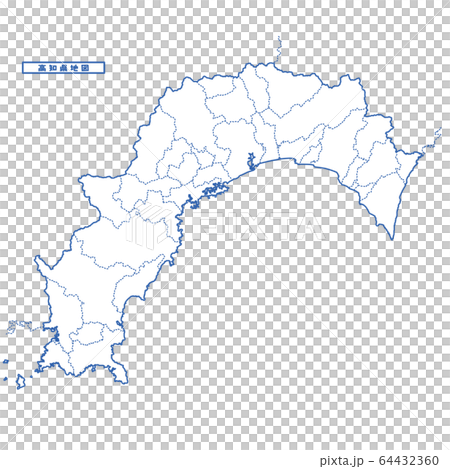 高知県地図 シンプル白地図 市区町村のイラスト素材