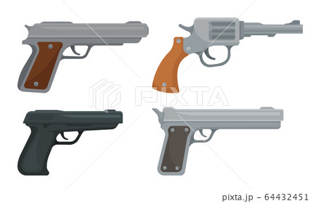 Handguns or Pistol Models with Firing Trigger for Hunting Vector Set Handguns or Pistol Models with Firing Trigger for Hunting Vector Set 64432451