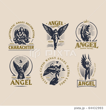 Vintage emblems with women angels. 64432993