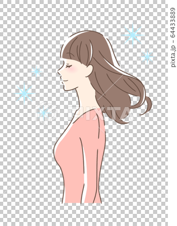 髪をなびかせる女性の横顔 64433889