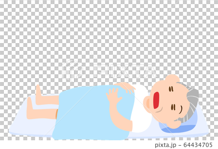 夏用の布団で眠る老人 64434705