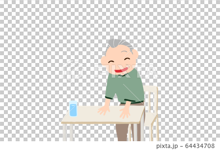 一位老人微笑著，試圖坐在椅子上的插圖 64434708
