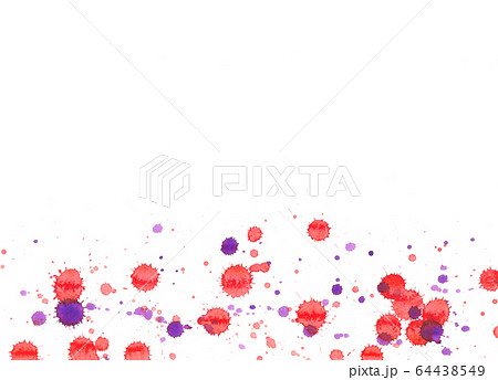 Colorful abstract watercolor texture with splashes and spatters. Red and purple paint drop stain isolated on white background. Grunge design element for poster, flyer, name card. Clipping path. 64438549