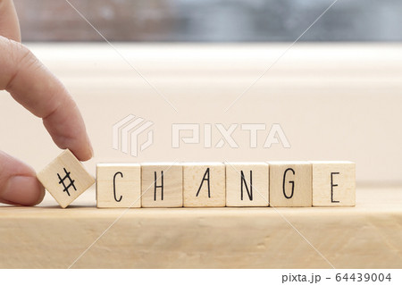Wooden cubes with a hashtag and the word Change, social media concept space for text Wooden cubes with a hashtag and the word Change, social media concept space for text 64439004