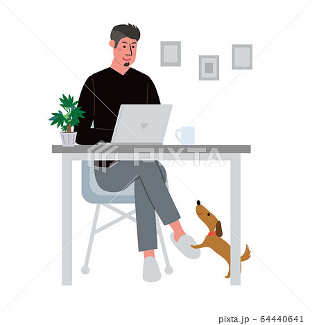 リモートワークをする男性 テレワーク イラスト リモートワークをする男性 テレワーク イラスト 64440641