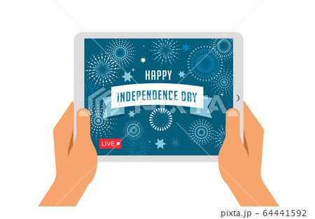 Independence day celebration online, live video. People are taking video on tablets and smartphones 64441592