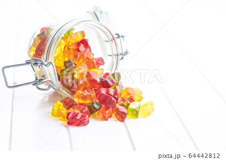 Gummy bears, jelly candy. Colorful bonbons. Gummy bears, jelly candy. Colorful bonbons. 64442812