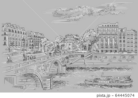 Grey vector hand drawing Paris 7のイラスト素材 [64445074