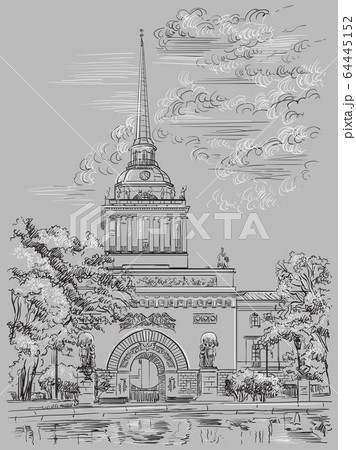 Grey vector hand drawing ST Petersburg 2 64445152