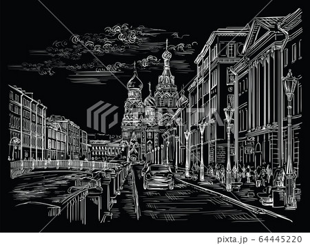Black vector hand drawing ST Petersburg 4 Black vector hand drawing ST Petersburg 4 64445220