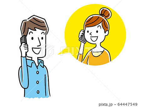 イラスト素材 女性と電話で話す男性のイラスト素材