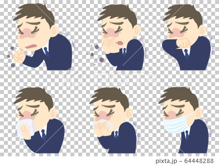咳 エチケット マナー についてのイラスト 線なし - セット 咳 エチケット マナー についてのイラスト 線なし - セット 64448288