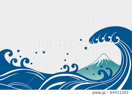 荒波と富士山の和風イラストのイラスト素材