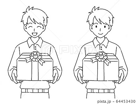 プレゼントを渡す男性のイラスト 線画のイラスト素材