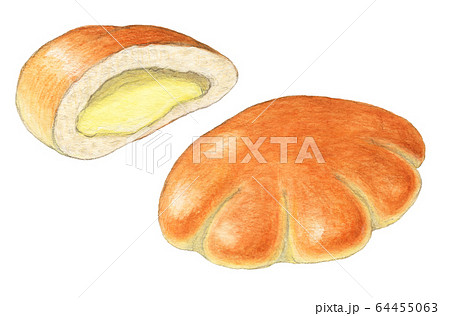 クリームパン パン 手描き 水彩のイラスト素材
