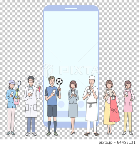 スマホを使ういろいろな職業の人たちのイラスト素材