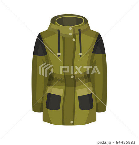 Zippered Khaki Parka or Coat with Hood and Side Pockets as Womenswear Vector Illustration 64455933