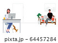 リモートワークをする夫婦　在宅勤務　テレワーク イラスト 64457284