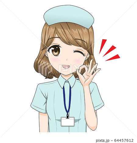 看護師_介護士_医療スタッフ女性_OKポーズ*EPSファイルは帽子の着脱が可能です 64457612