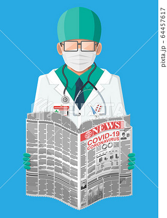 Doctor reads newspaper news about coronavirus 64457617