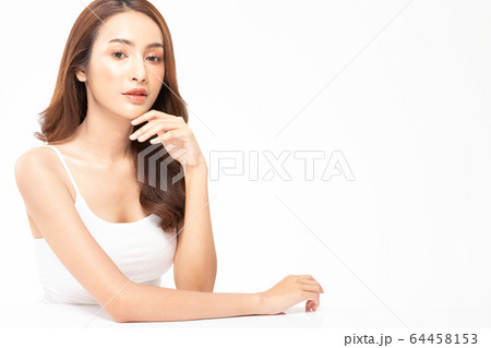 Beauty asian women portrait face with natural skin and skin care healthy hair and skin close up face beauty portrait.Beauty Concept on white background. 64458153