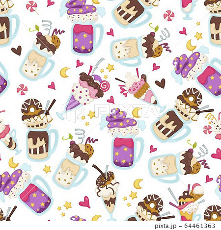 Sweet desserts served in cups, ice creams seamless pattern 64461363