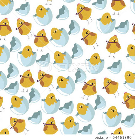 Chicken in eggshell and bird seamless pattern vector 64461390