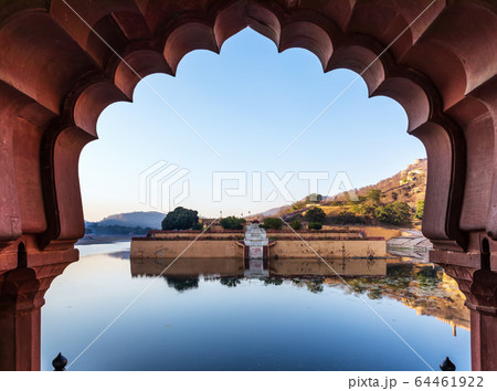 Amber Fort lake through the gates, India, Jaipur Amber Fort lake through the gates, India, Jaipur 64461922