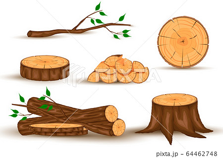 Wood Log And Trunk Stump And Plank のイラスト素材