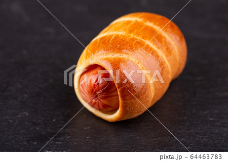 Sausage in black background test Sausage in black background test 64463783