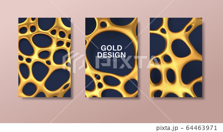 Set of Luxury banners with abstract golden organic irregular mesh with holes. 64463971