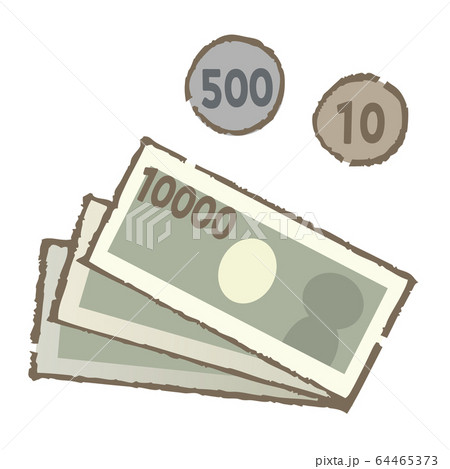 現金 一万円札と小銭のイラスト素材